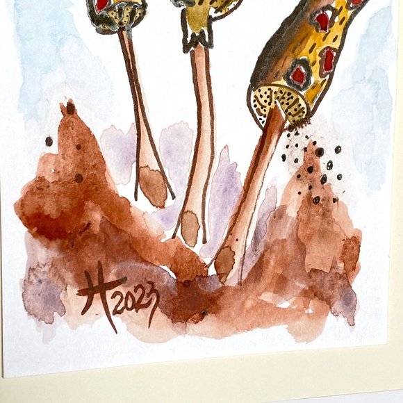Mushroom Trio Blank Greeting Card Original Handmade Watercolor Artwork Signed - Picture 3 of 6